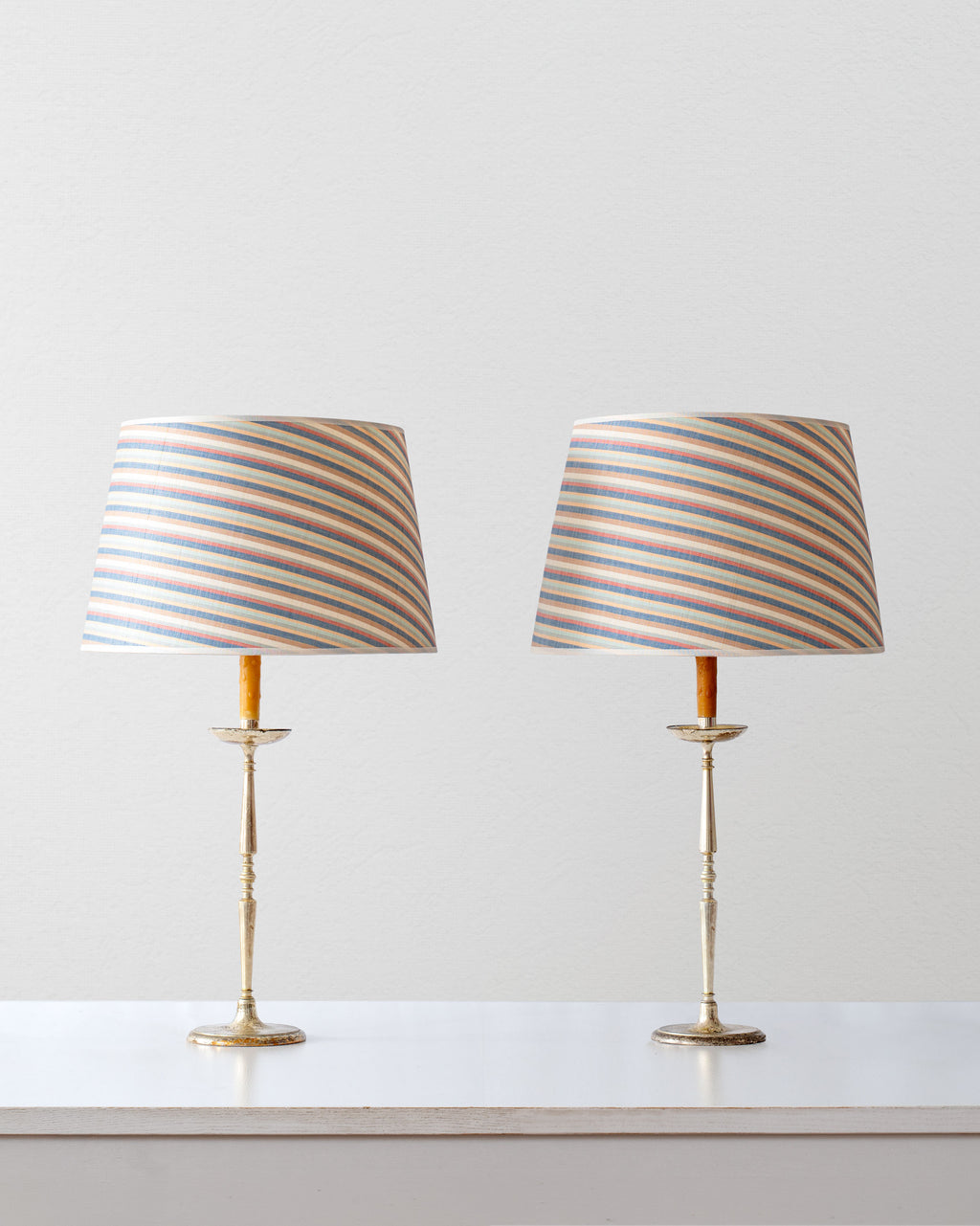 Burton Striped Horsehair French Drum Lampshade - Blue Multi Stripe