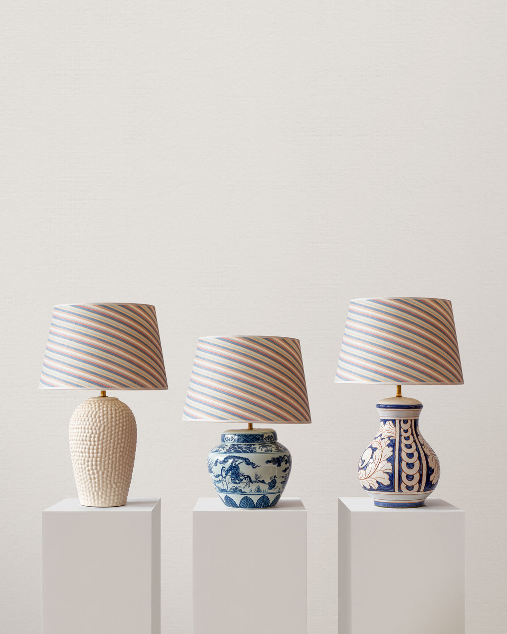 Burton Striped Horsehair French Drum Lampshade - Blue Multi Stripe