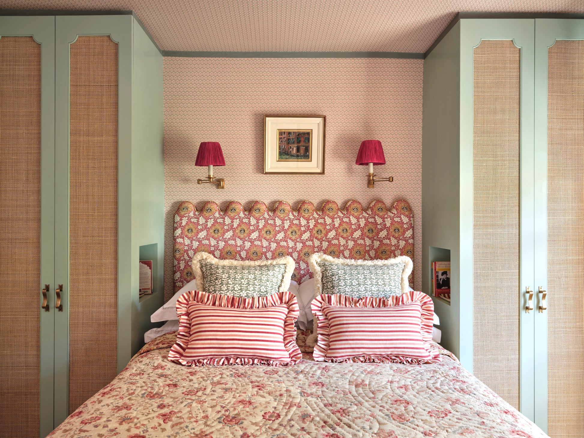 Pink & White Striped Cushion with Frill Trim