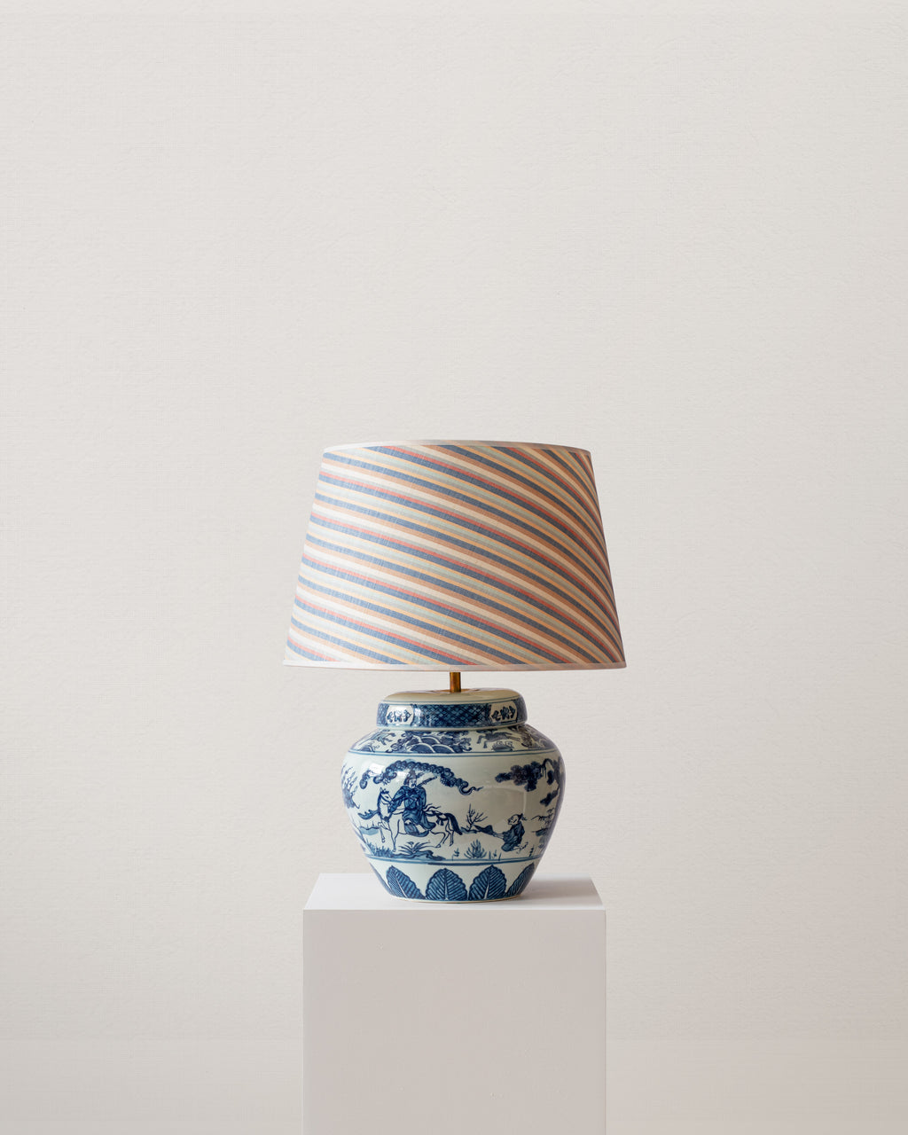 Burton Striped Horsehair French Drum Lampshade - Blue Multi Stripe