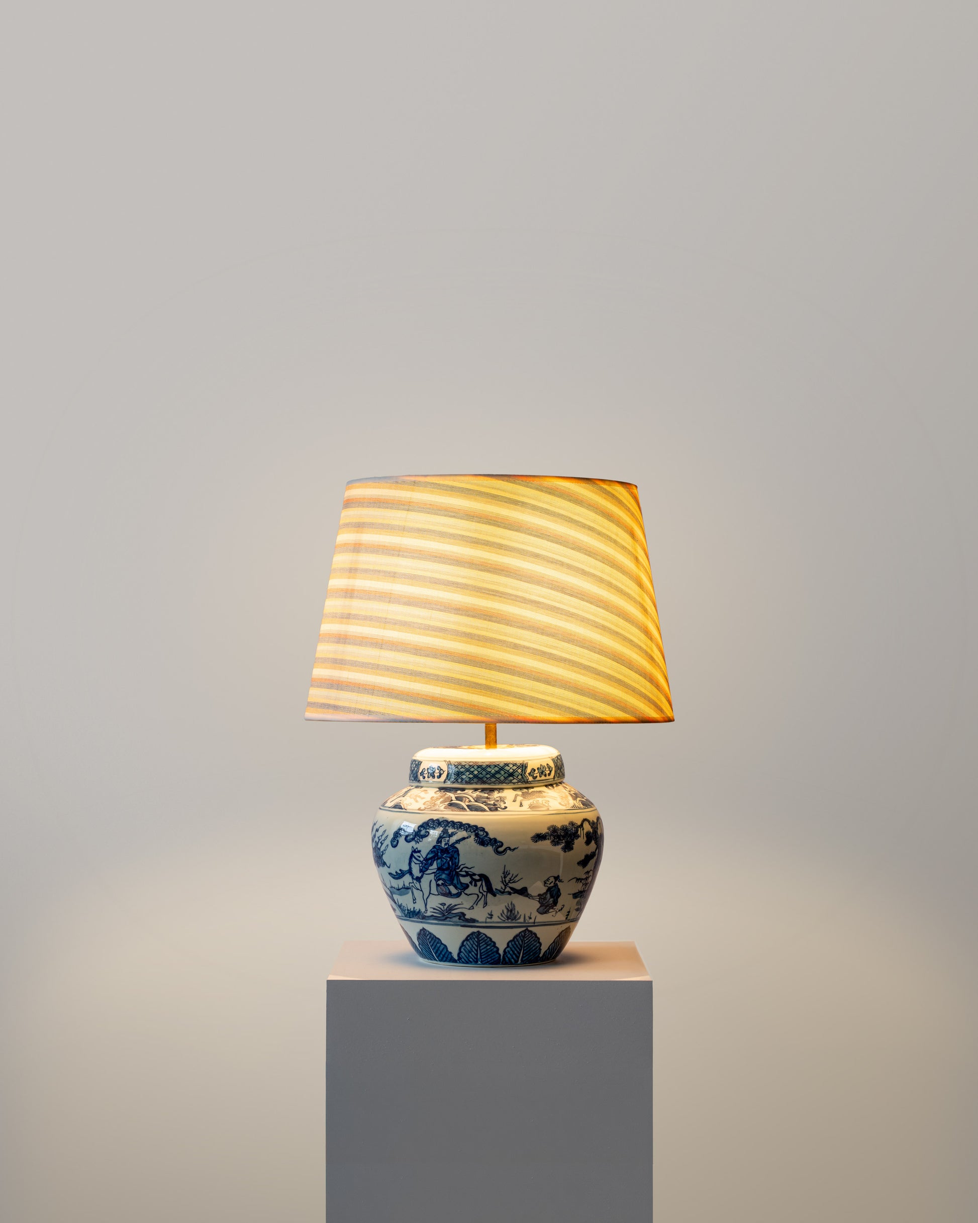 Burton Striped Horsehair French Drum Lampshade - Blue Multi Stripe