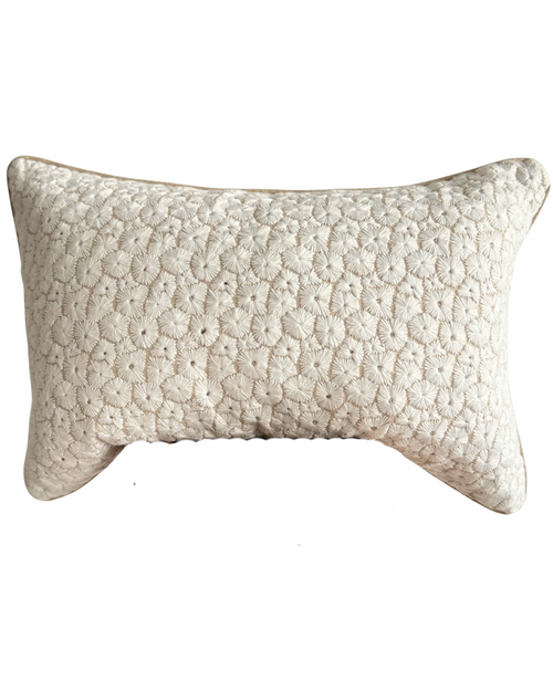Embroidered Cotton Cushion with Beige Piping