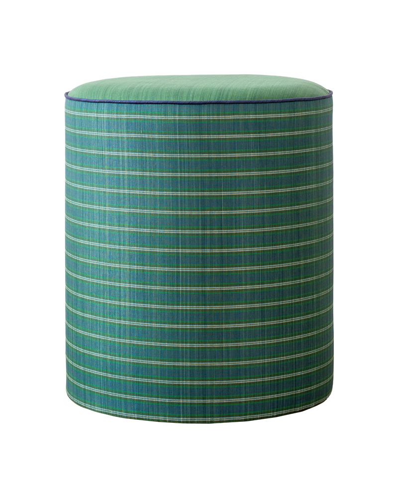 Green and blue striped stool on a white background