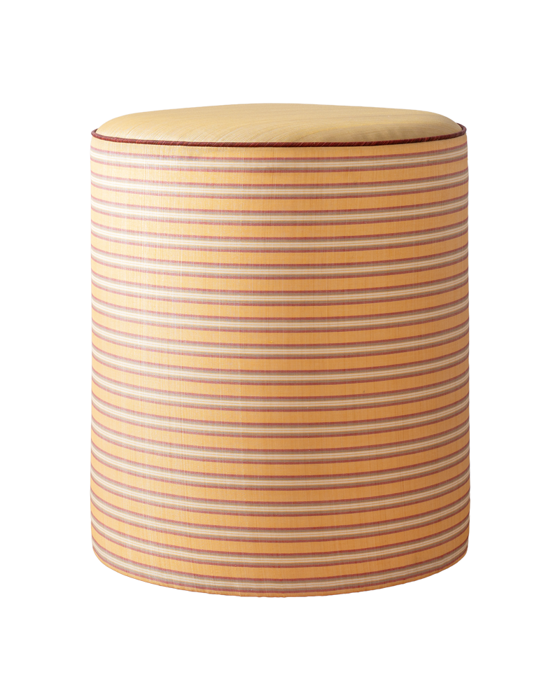 Cylindrical stool with striped pattern on a white background