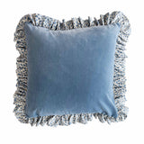 Blue Velvet Cushion with Frill Trim