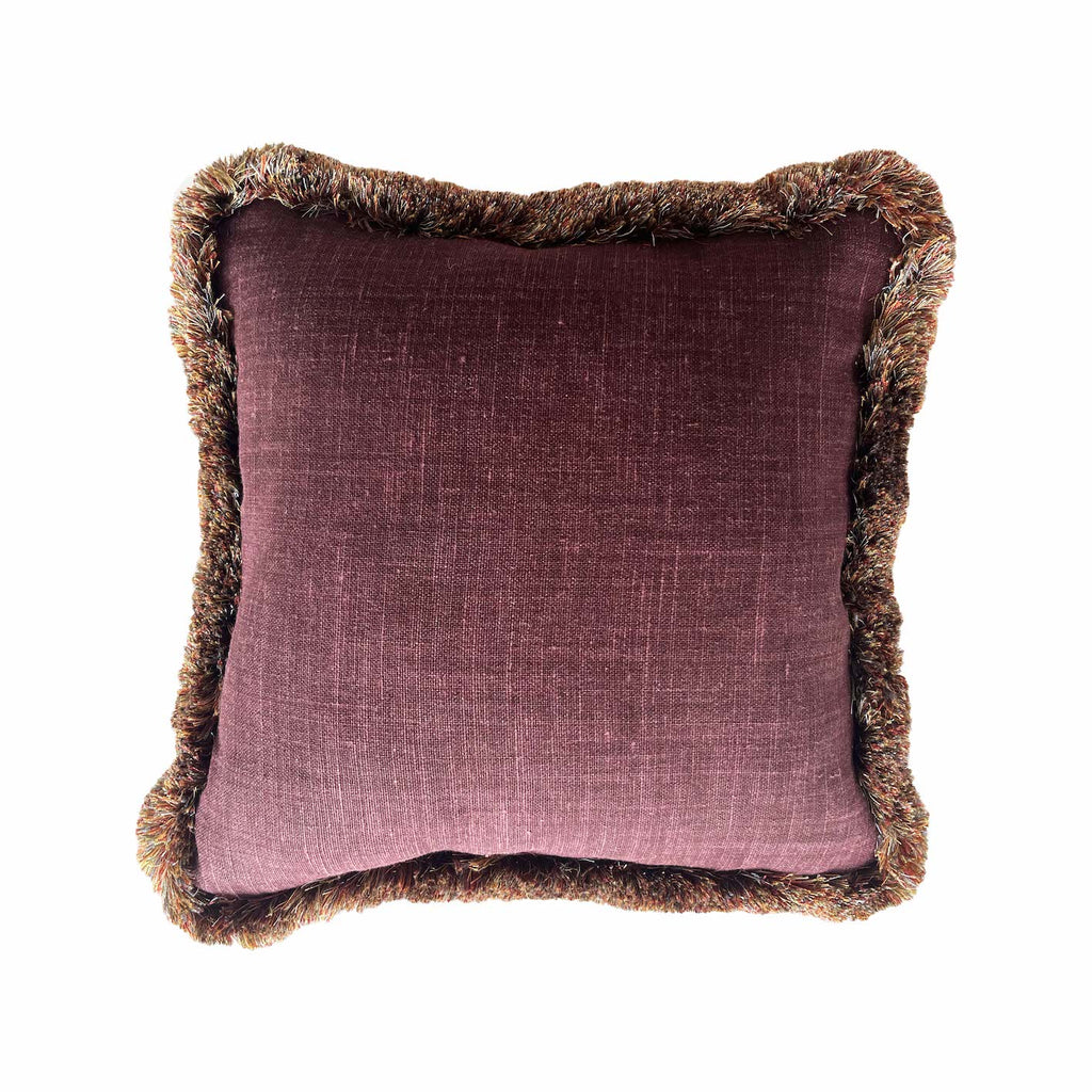 Plum Linen Cushion with Fringe