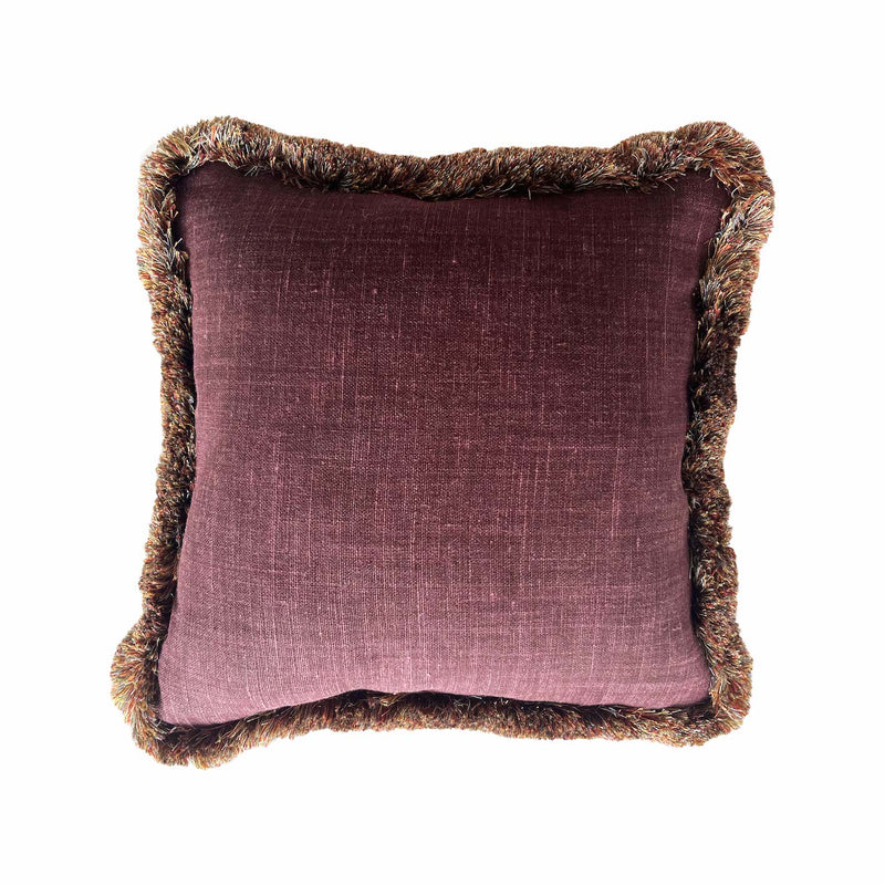 Aubergine Linen cushion with fringe